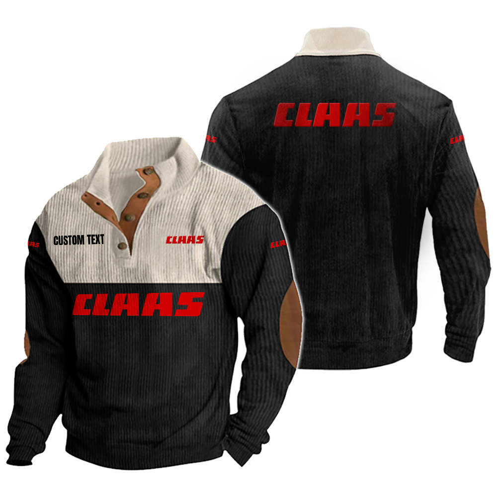 Claas Men's Corduroy Casual Stand Collar Sweatshirts Vintage Color Customize Name and Logo
