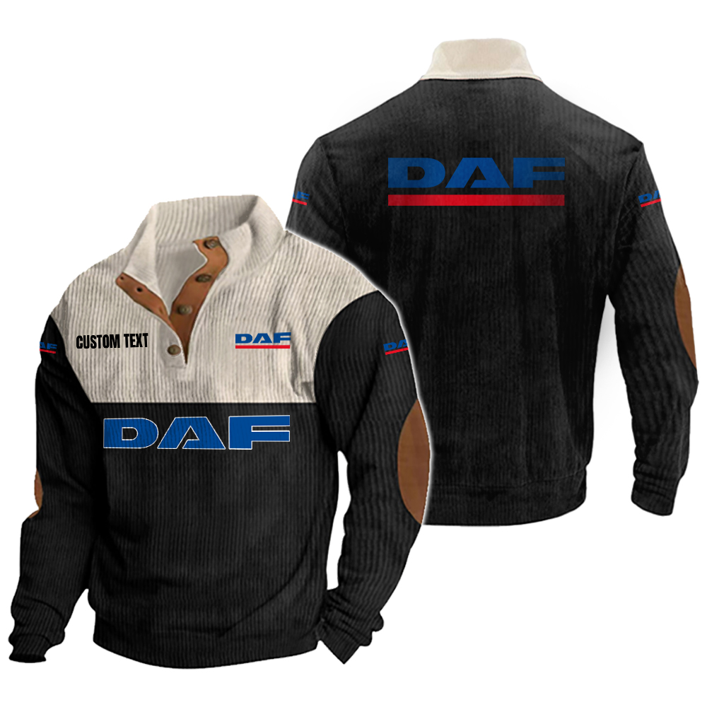 Daf Men's Corduroy Casual Stand Collar Sweatshirts Vintage Color Customize Name and Logo