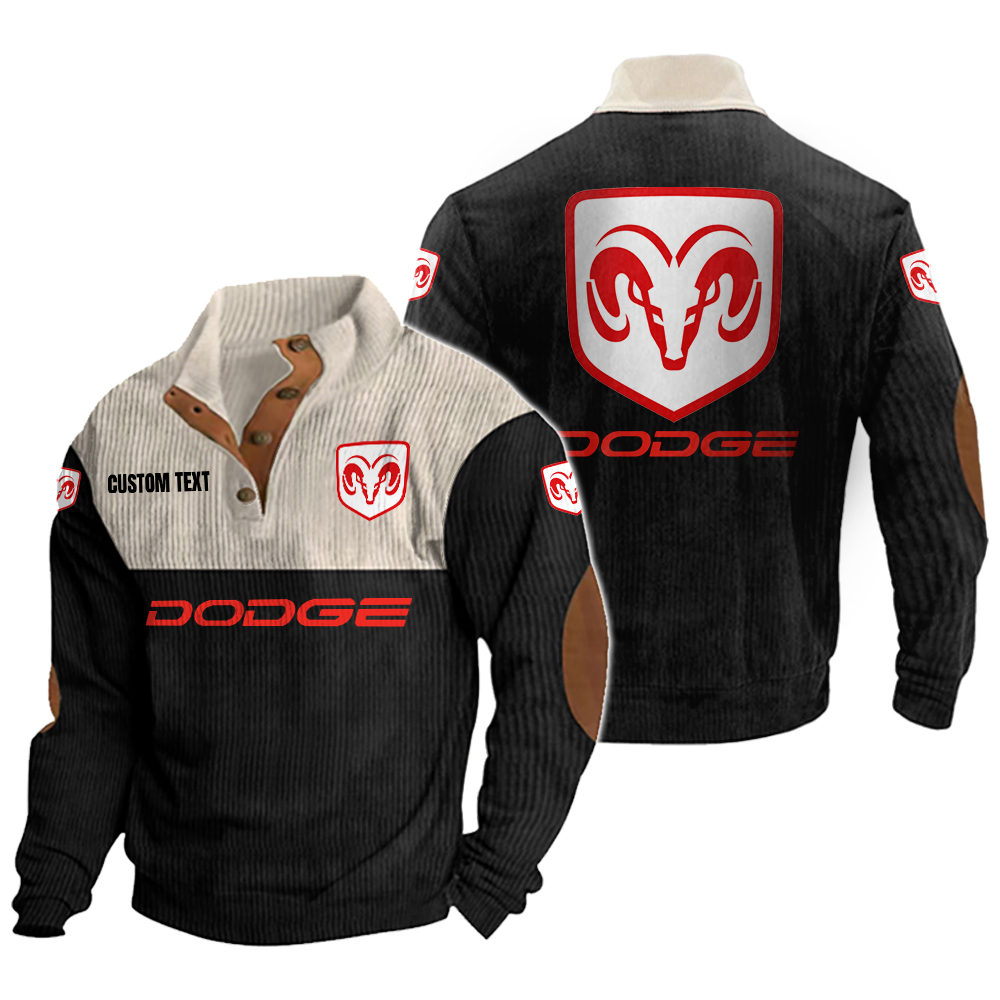 Dodge Men's Corduroy Casual Stand Collar Sweatshirts Vintage Color Customize Name and Logo