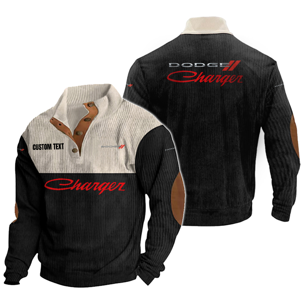 Dodge Charger Men's Corduroy Casual Stand Collar Sweatshirts Vintage Color Customize Name and Logo
