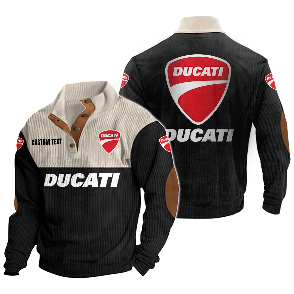 Ducati Men's Corduroy Casual Stand Collar Sweatshirts Vintage Color Customize Name and Logo