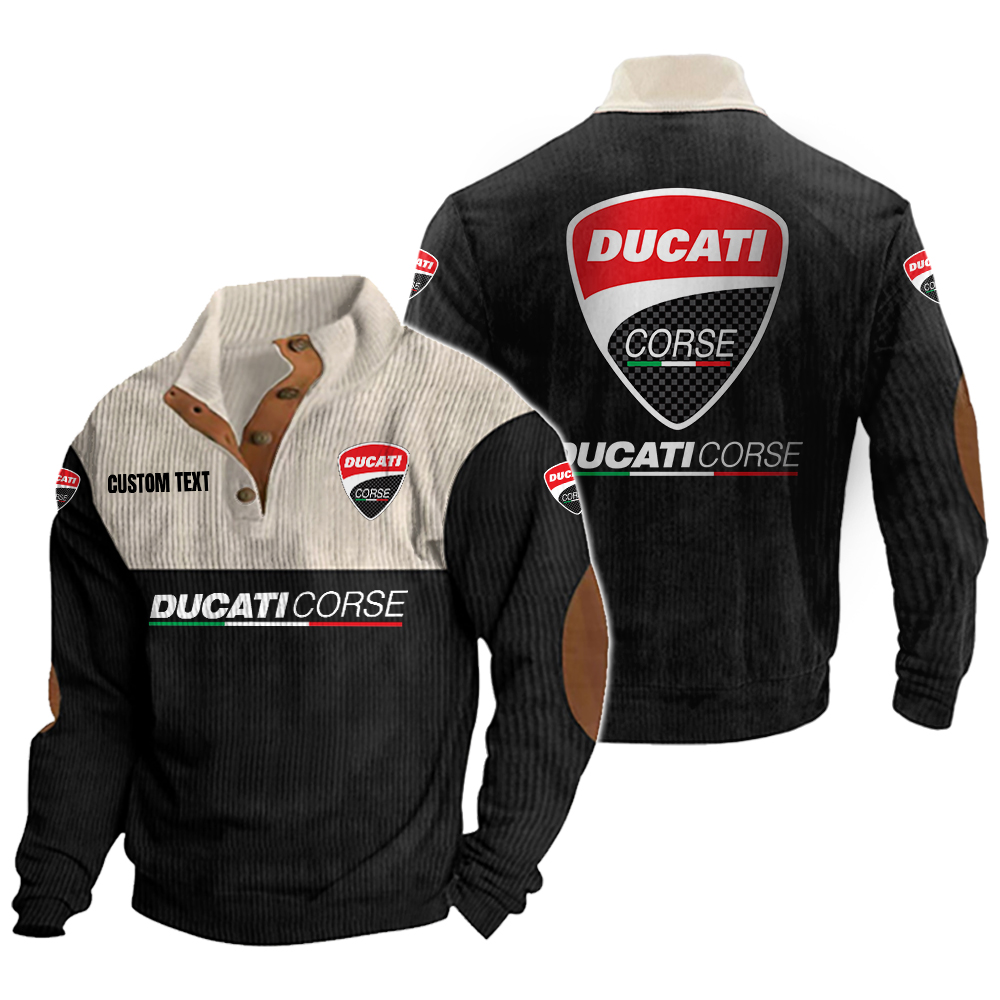 Ducati Corse Men's Corduroy Casual Stand Collar Sweatshirts Vintage Color Customize Name and Logo