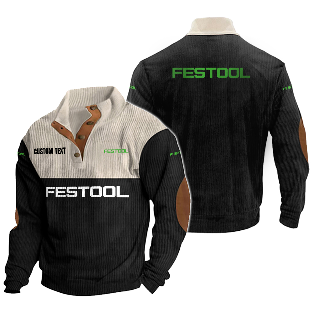 Festool Men's Corduroy Casual Stand Collar Sweatshirts Vintage Color Customize Name and Logo