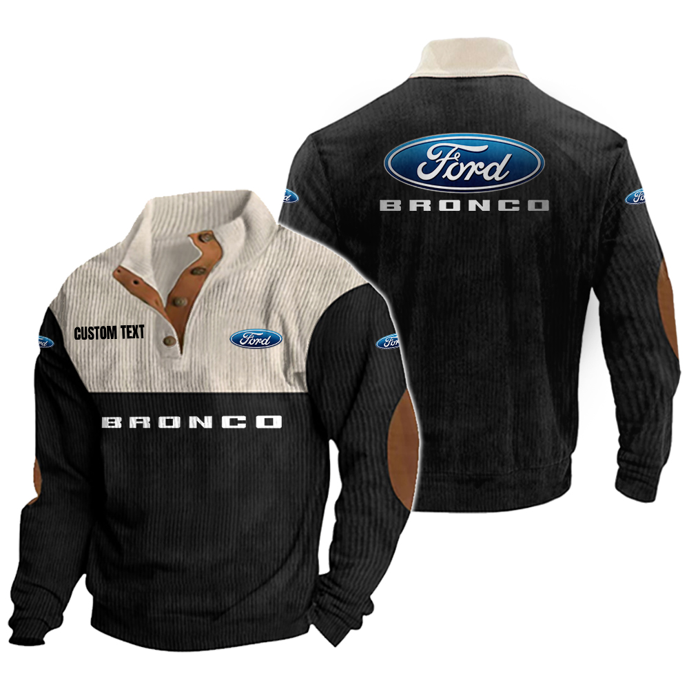 ford bronco Men's Corduroy Casual Stand Collar Sweatshirts Vintage Color Customize Name and Logo