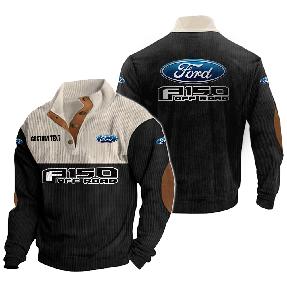 ford f150 Men's Corduroy Casual Stand Collar Sweatshirts Vintage Color Customize Name and Logo