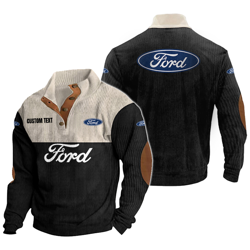 Ford Motor Company Men's Corduroy Casual Stand Collar Sweatshirts Vintage Color Customize Name and Logo