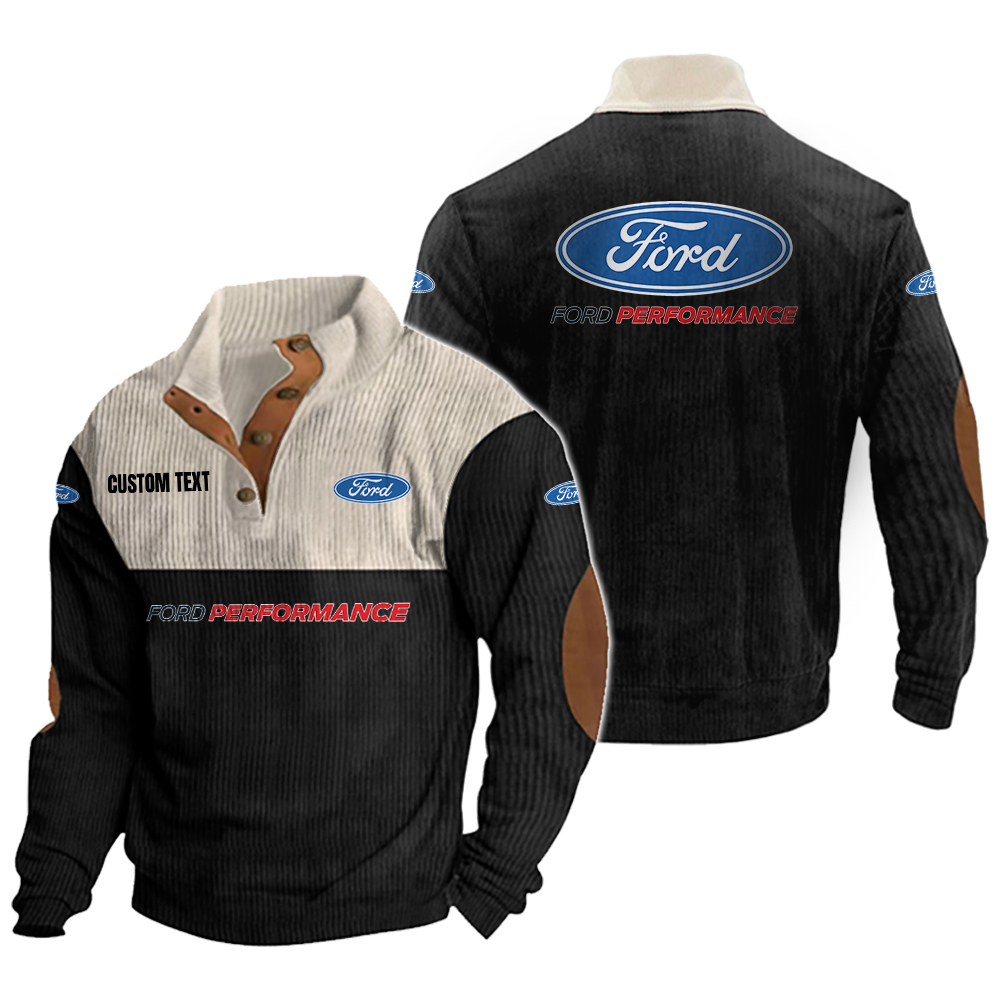 ford performance Men's Corduroy Casual Stand Collar Sweatshirts Vintage Color Customize Name and Logo