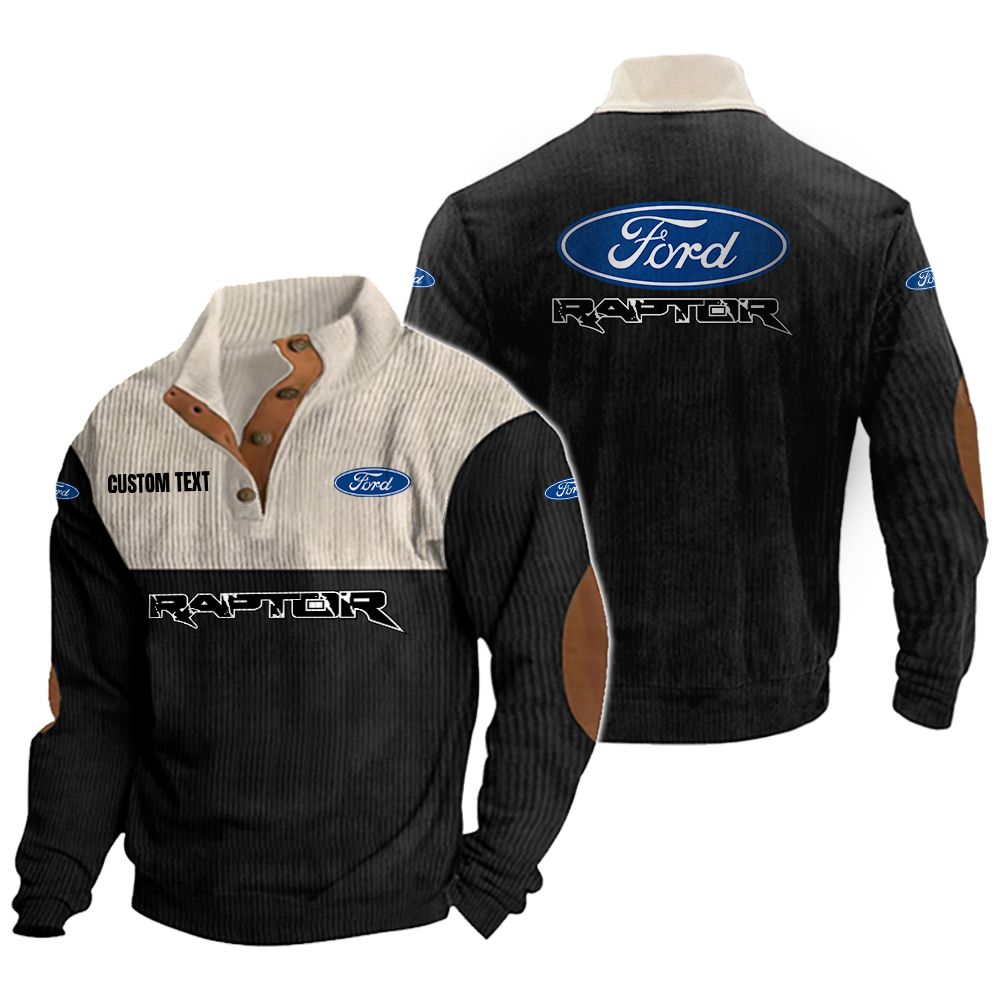 ford raptor Men's Corduroy Casual Stand Collar Sweatshirts Vintage Color Customize Name and Logo