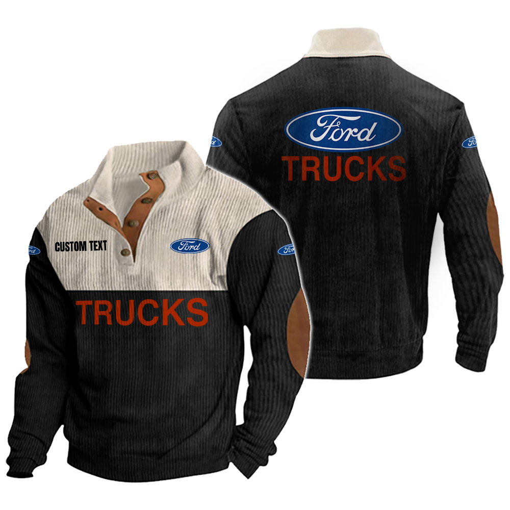 ford truck Men's Corduroy Casual Stand Collar Sweatshirts Vintage Color Customize Name and Logo
