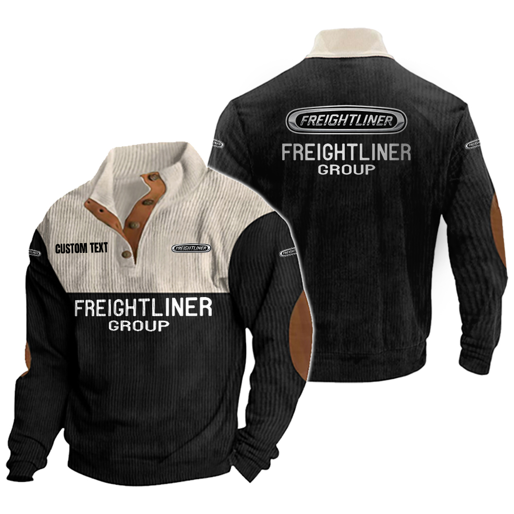 Freightliner Group Men's Corduroy Casual Stand Collar Sweatshirts Vintage Color Customize Name and Logo