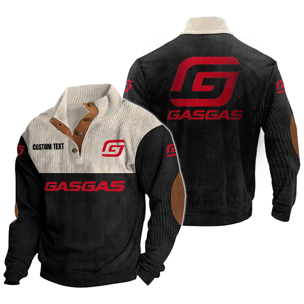 Gas Gas Men's Corduroy Casual Stand Collar Sweatshirts Vintage Color Customize Name and Logo