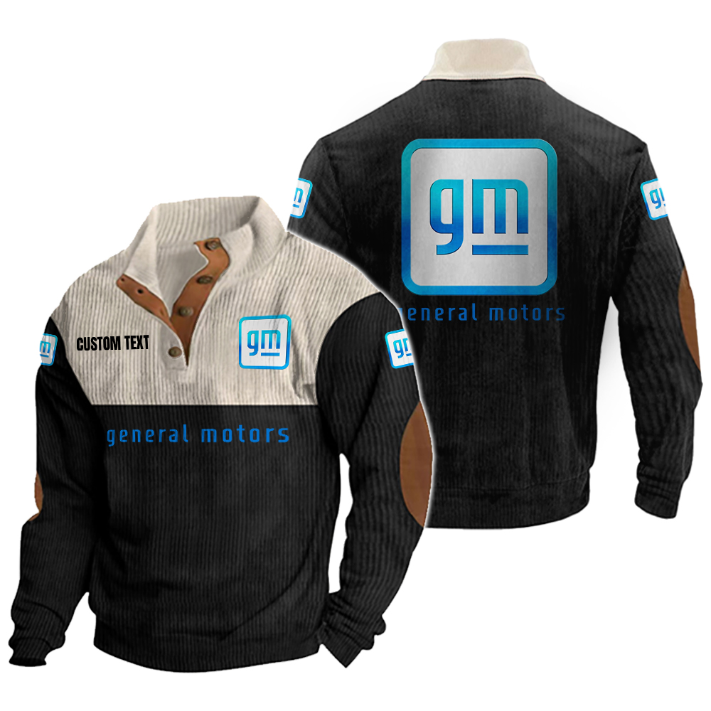 General Motors Men's Corduroy Casual Stand Collar Sweatshirts Vintage Color Customize Name and Logo