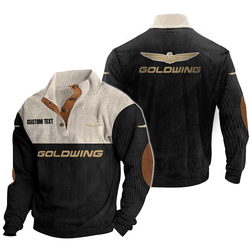 Goldwing Men's Corduroy Casual Stand Collar Sweatshirts Vintage Color Customize Name and Logo