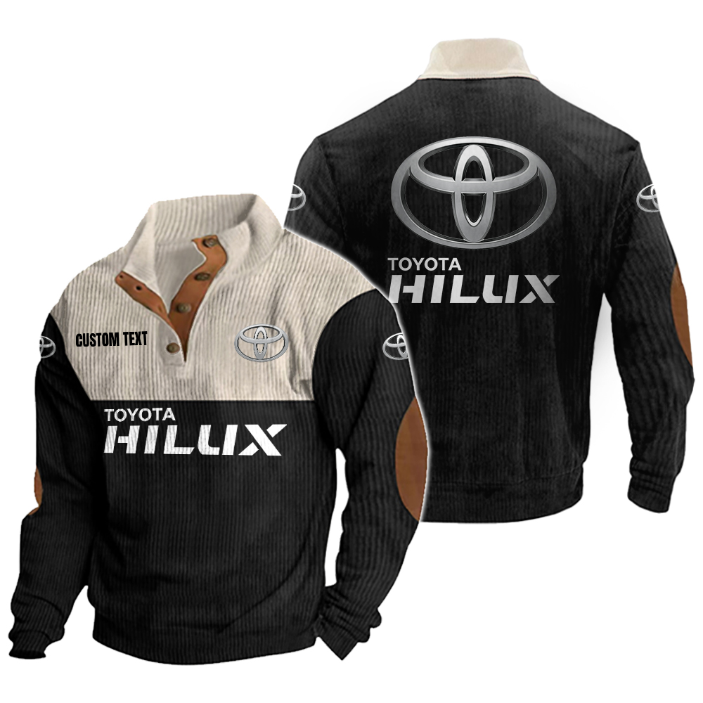 Hilux Men's Corduroy Casual Stand Collar Sweatshirts Vintage Color Customize Name and Logo