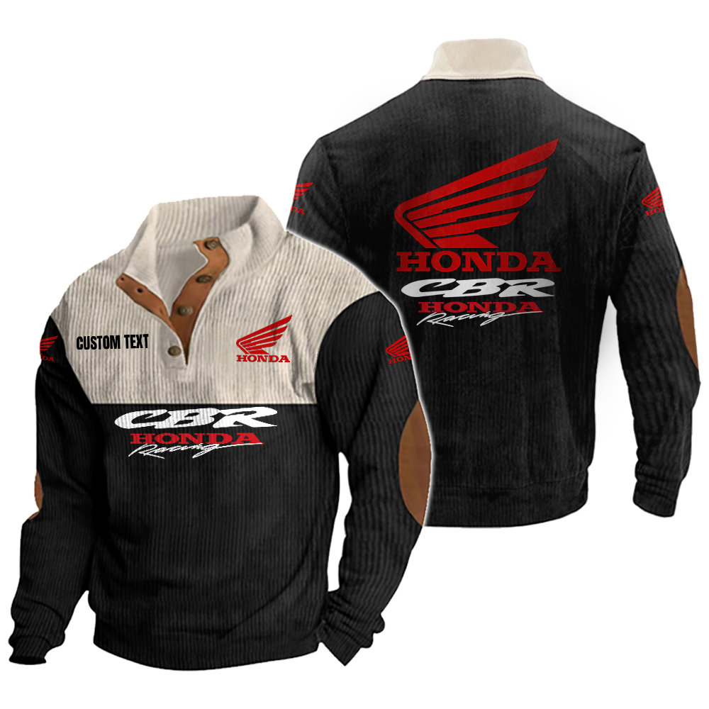 Honda CBR Men's Corduroy Casual Stand Collar Sweatshirts Vintage Color Customize Name and Logo