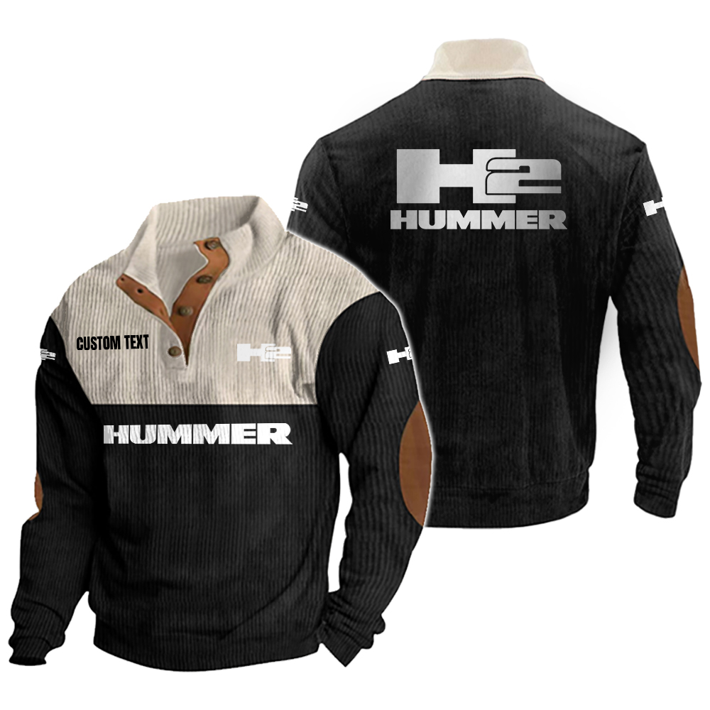 Hummer H2 Men's Corduroy Casual Stand Collar Sweatshirts Vintage Color Customize Name and Logo