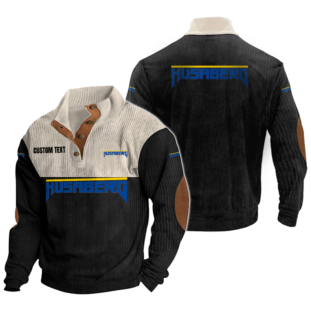 Husaberg Men's Corduroy Casual Stand Collar Sweatshirts Vintage Color Customize Name and Logo