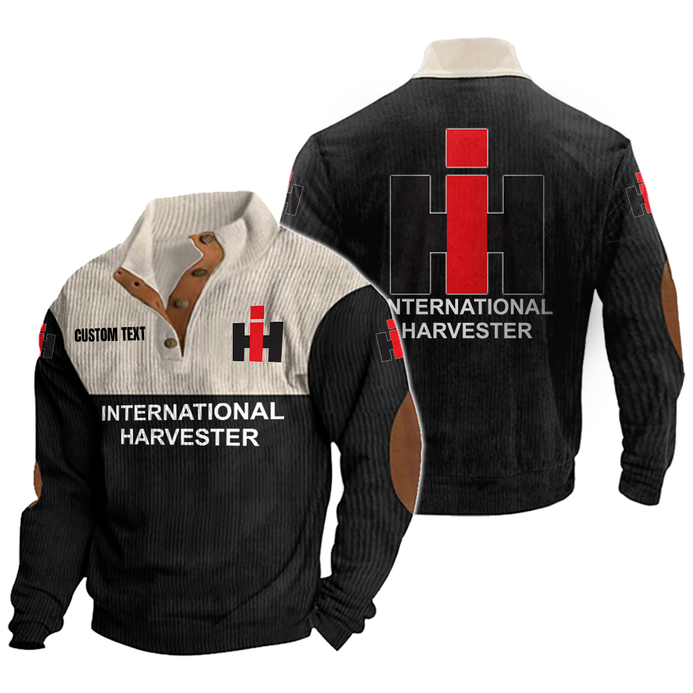 International Harvester Men's Corduroy Casual Stand Collar Sweatshirts Vintage Color Customize Name and Logo