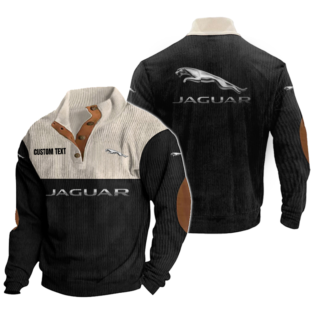 Jaguar Cars Men's Corduroy Casual Stand Collar Sweatshirts Vintage Color Customize Name and Logo