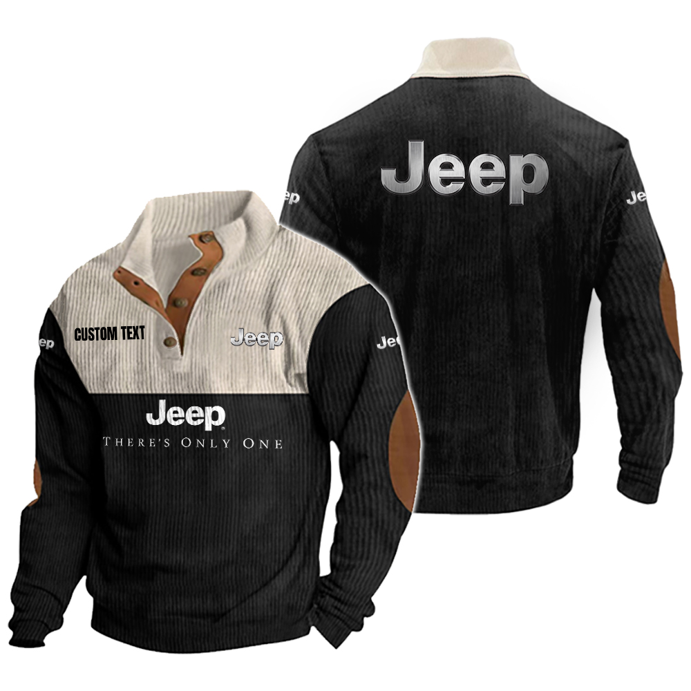 Jeep Men's Corduroy Casual Stand Collar Sweatshirts Vintage Color Customize Name and Logo