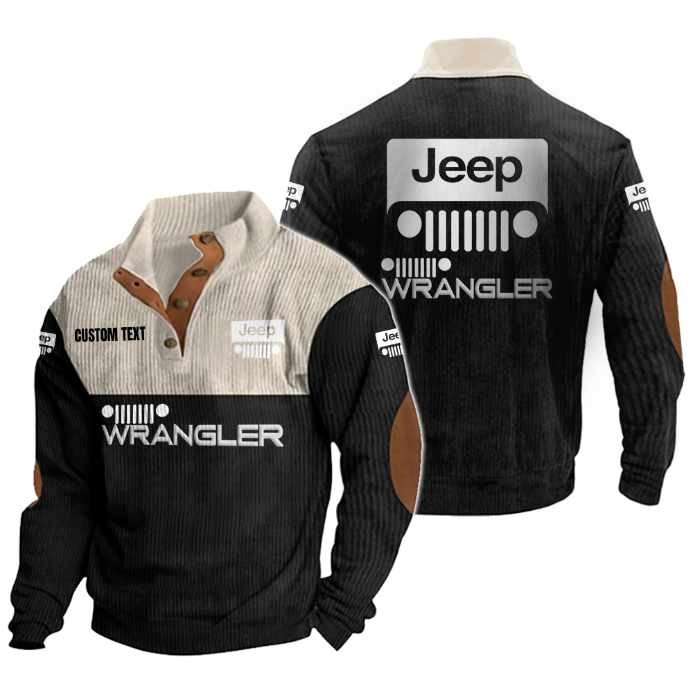 Jeep wrangler Men's Corduroy Casual Stand Collar Sweatshirts Vintage Color Customize Name and Logo