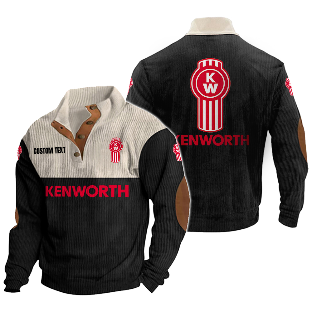 Kenworth Men's Corduroy Casual Stand Collar Sweatshirts Vintage Color Customize Name and Logo