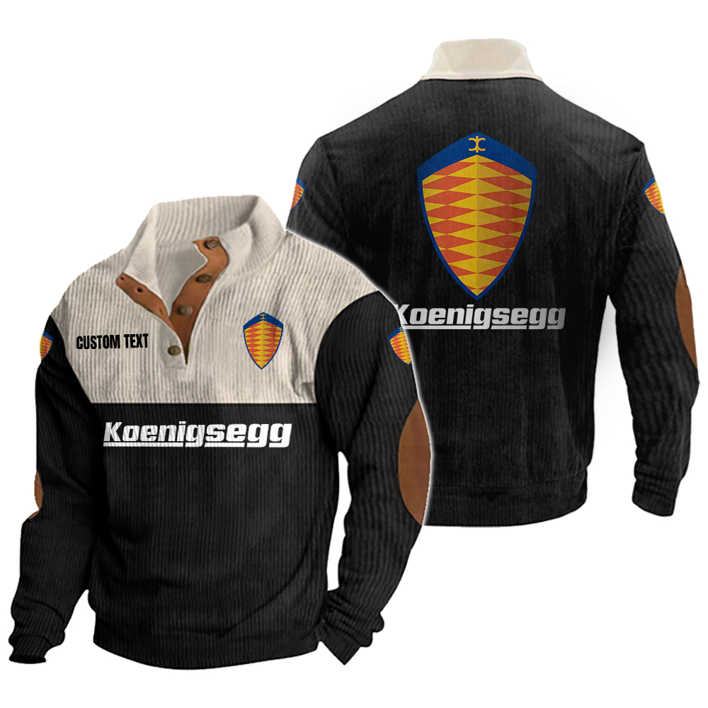 Koenigsegg Men's Corduroy Casual Stand Collar Sweatshirts Vintage Color Customize Name and Logo