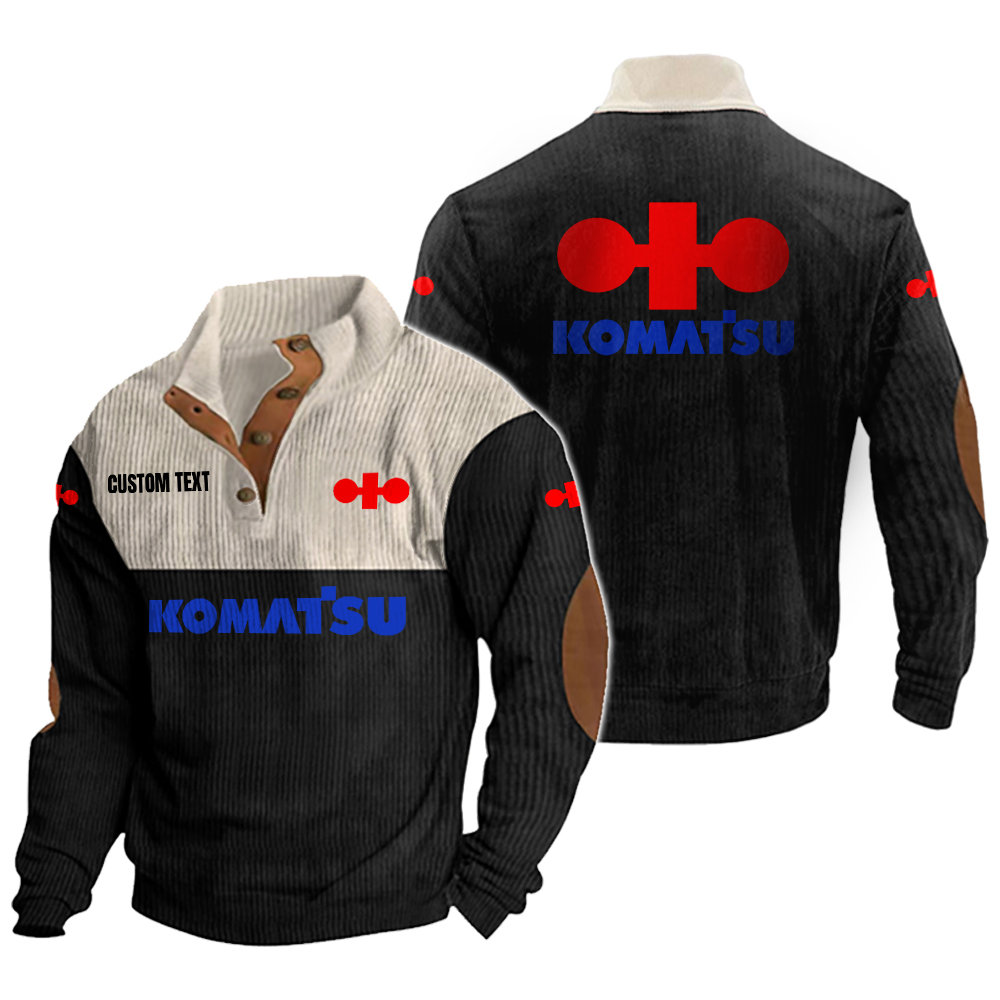 Komatsu Men's Corduroy Casual Stand Collar Sweatshirts Vintage Color Customize Name and Logo