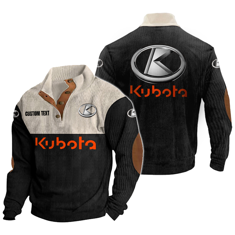 Kubota Men's Corduroy Casual Stand Collar Sweatshirts Vintage Color Customize Name and Logo