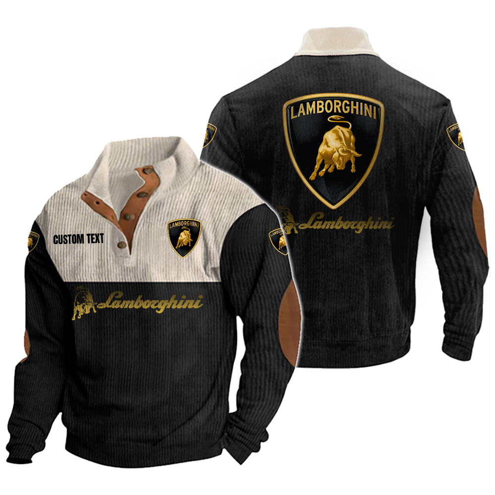 Lamborghini Men's Corduroy Casual Stand Collar Sweatshirts Vintage Color Customize Name and Logo
