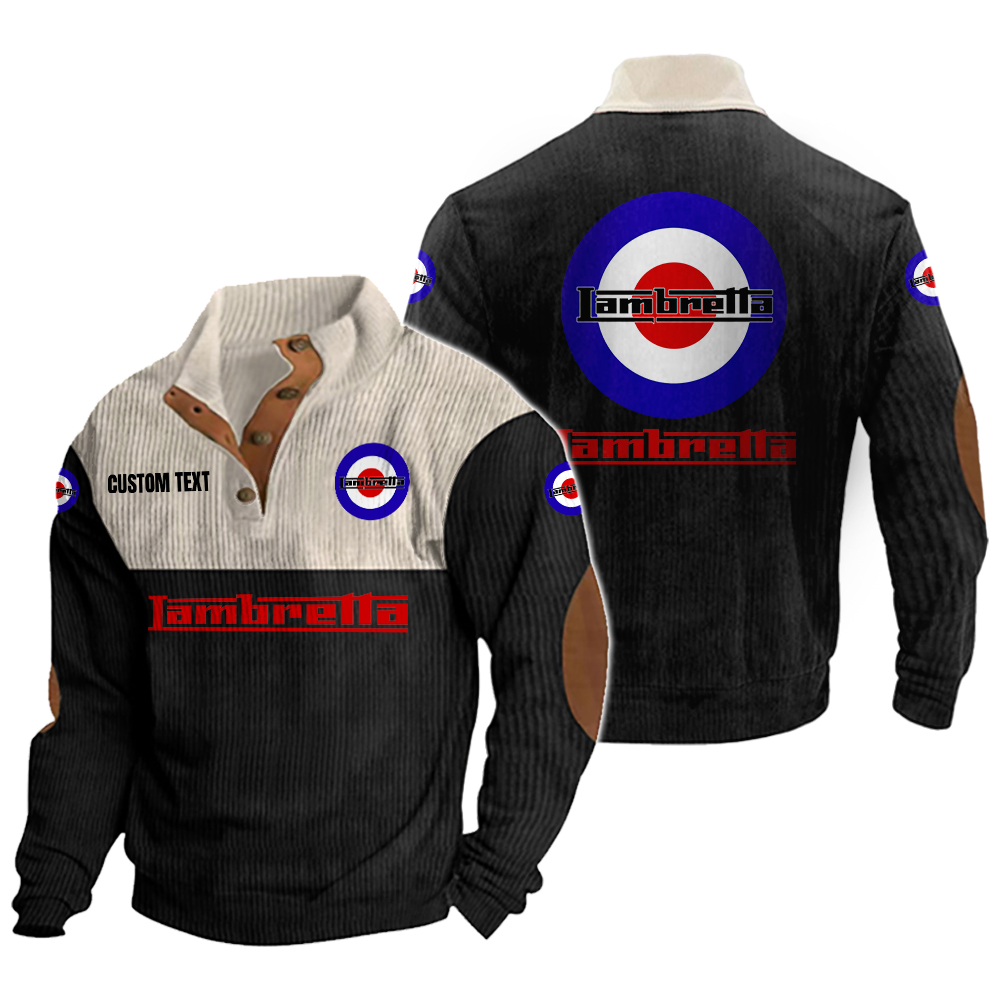 Lambretta Men's Corduroy Casual Stand Collar Sweatshirts Vintage Color Customize Name and Logo