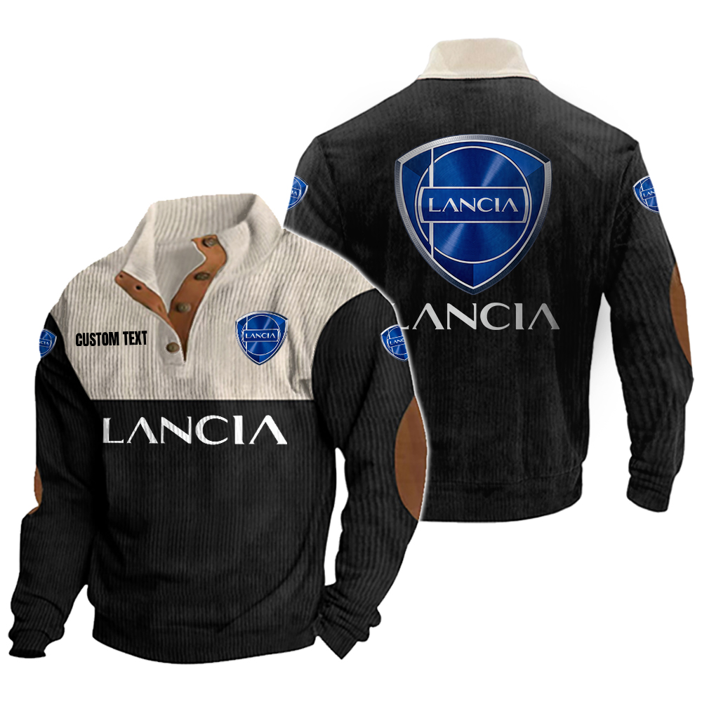 Lancia Men's Corduroy Casual Stand Collar Sweatshirts Vintage Color Customize Name and Logo