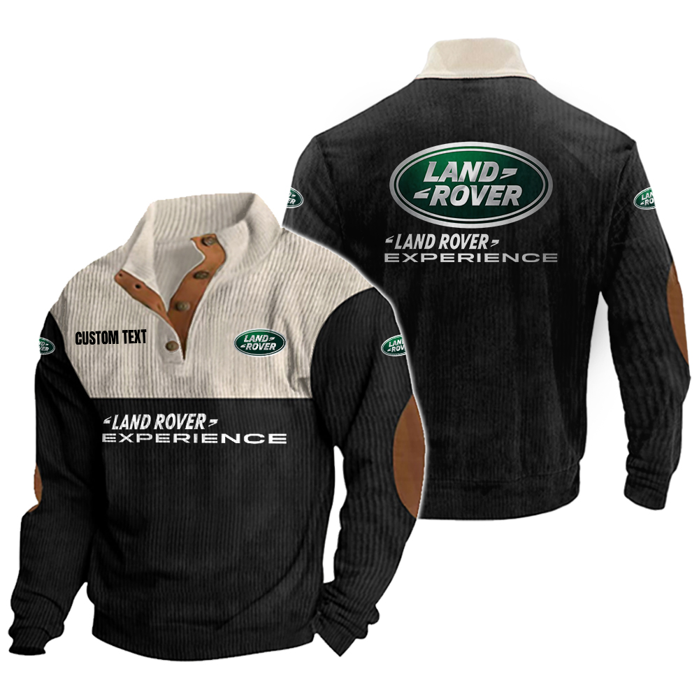 Land Rover Men's Corduroy Casual Stand Collar Sweatshirts Vintage Color Customize Name and Logo