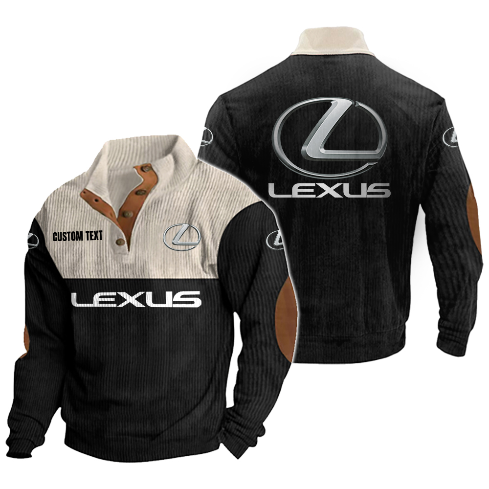 Lexus Men's Corduroy Casual Stand Collar Sweatshirts Vintage Color Customize Name and Logo