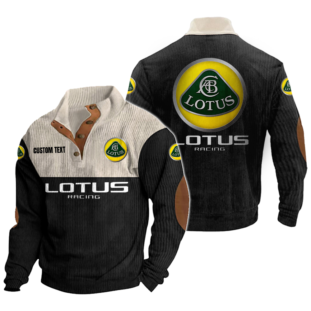 Lotus Cars Men's Corduroy Casual Stand Collar Sweatshirts Vintage Color Customize Name and Logo
