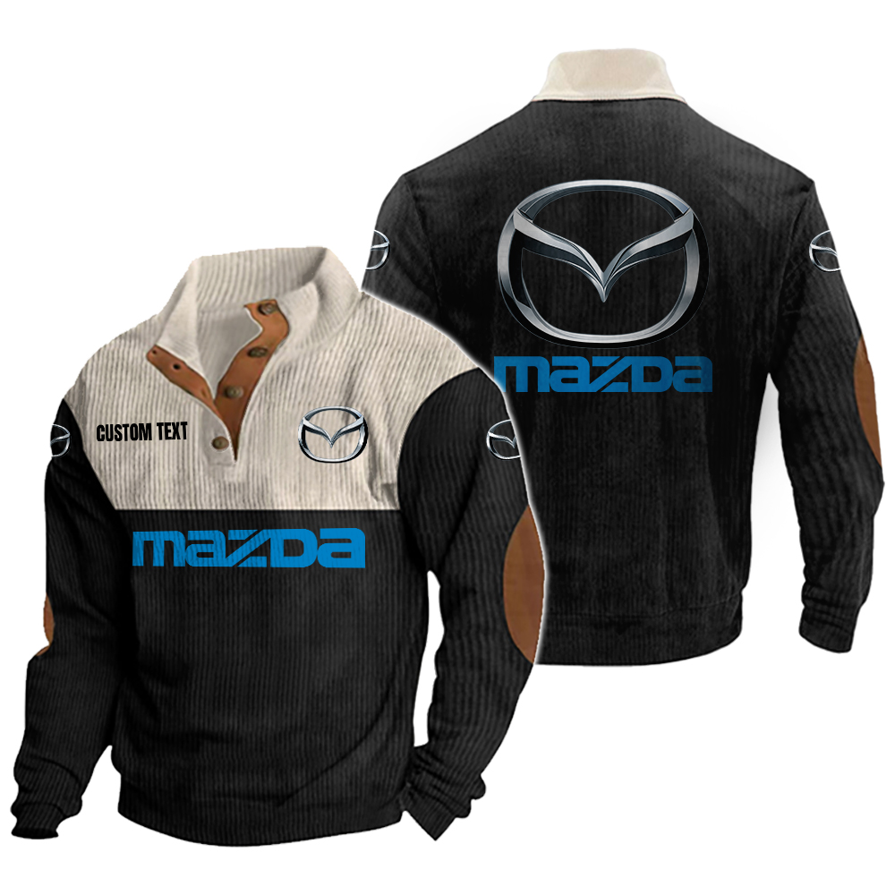 Mazda Men's Corduroy Casual Stand Collar Sweatshirts Vintage Color Customize Name and Logo