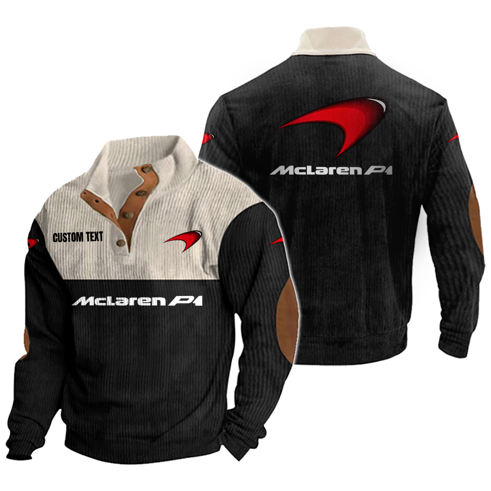McLaren P1 Men's Corduroy Casual Stand Collar Sweatshirts Vintage Color Customize Name and Logo