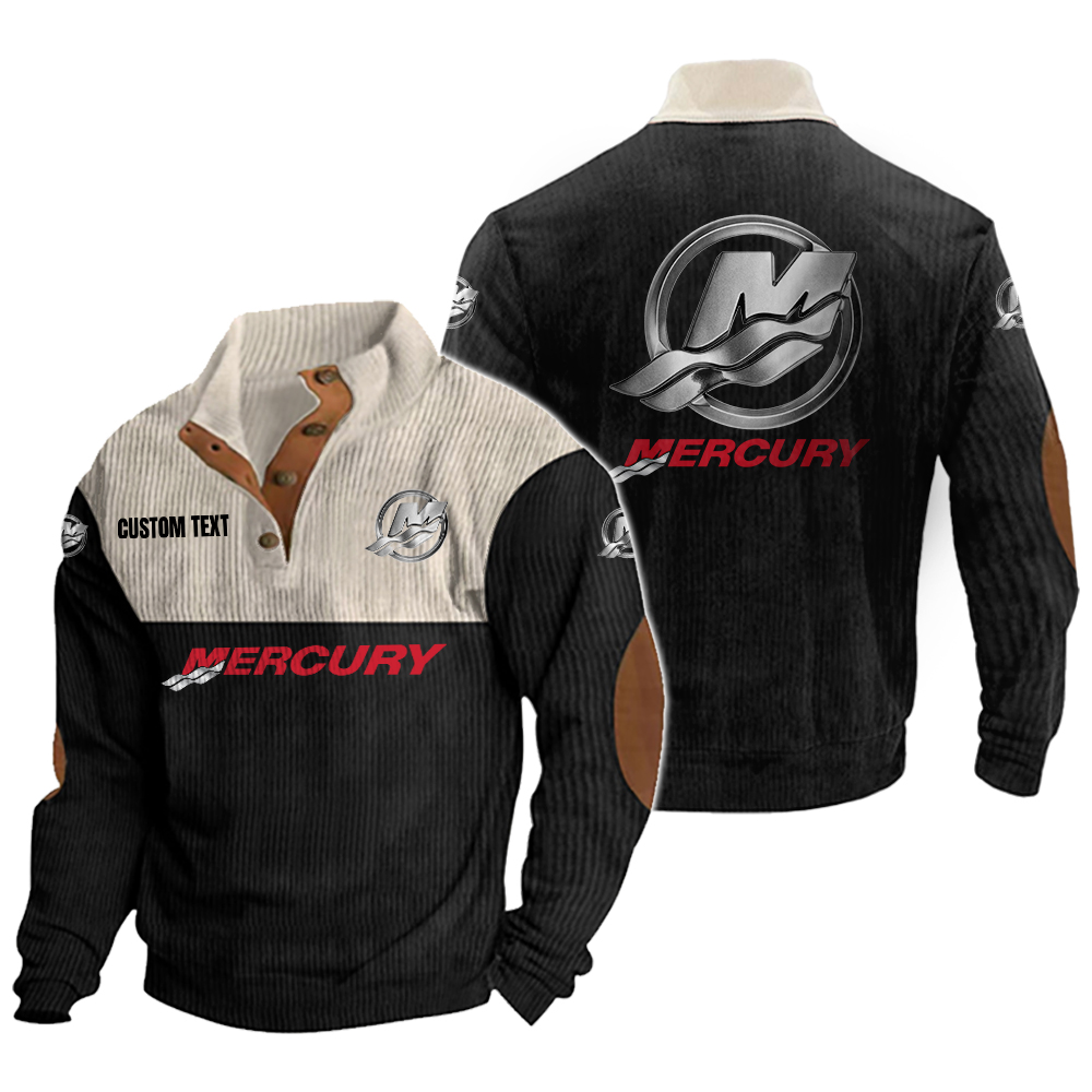 Mercury Marine Men's Corduroy Casual Stand Collar Sweatshirts Vintage Color Customize Name and Logo