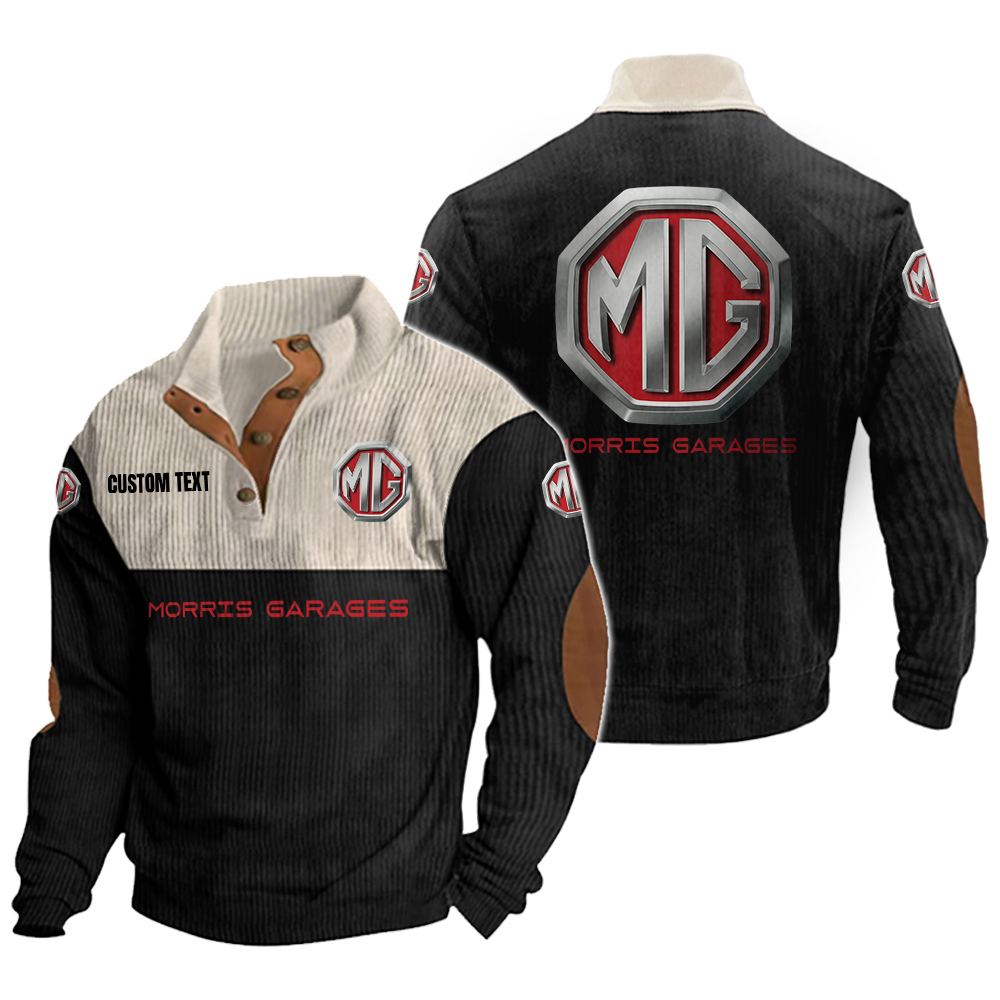 MG Cars Men's Corduroy Casual Stand Collar Sweatshirts Vintage Color Customize Name and Logo
