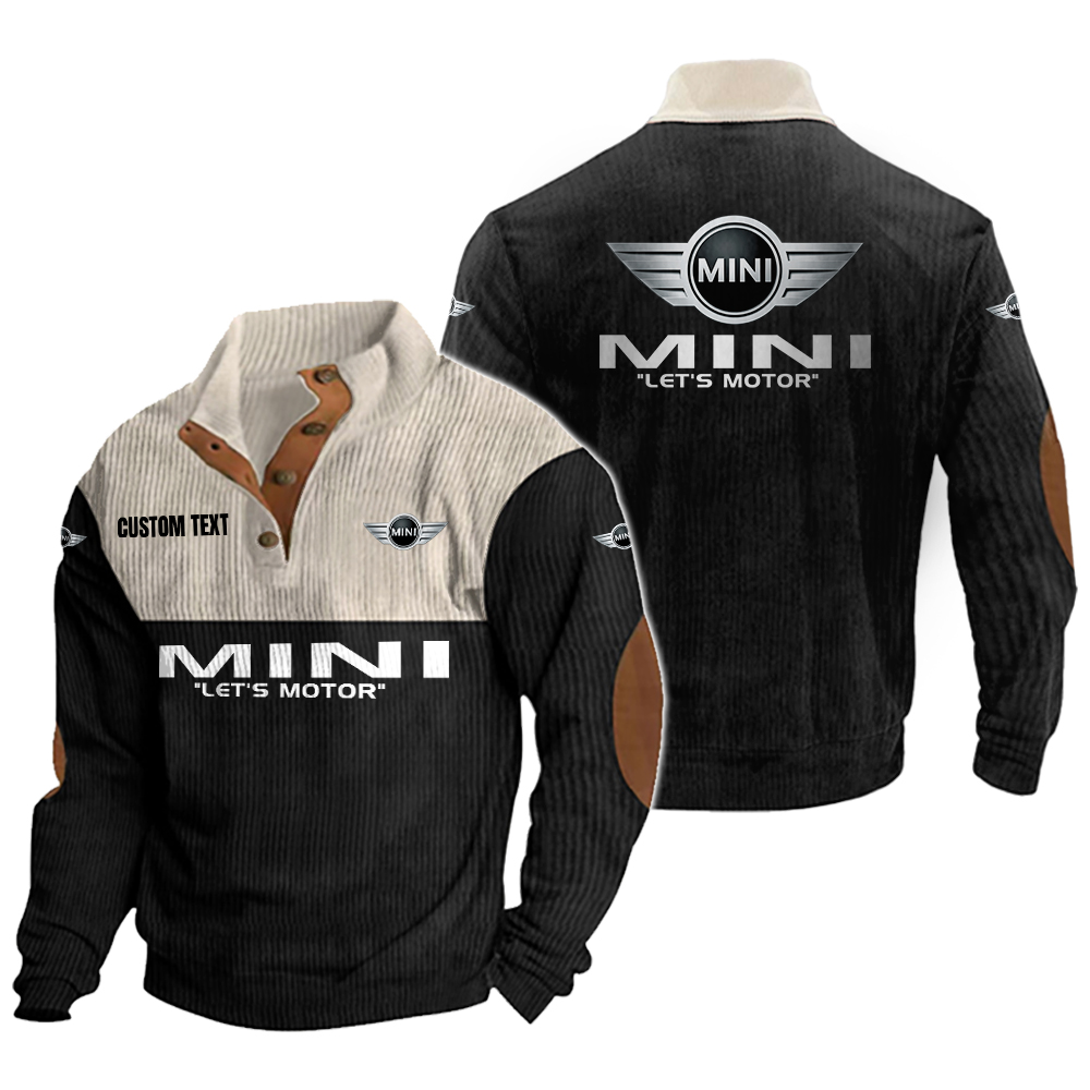 Mini Men's Corduroy Casual Stand Collar Sweatshirts Vintage Color Customize Name and Logo