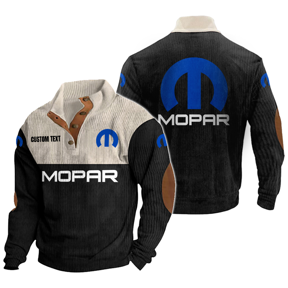 Mopar Men's Corduroy Casual Stand Collar Sweatshirts Vintage Color Customize Name and Logo