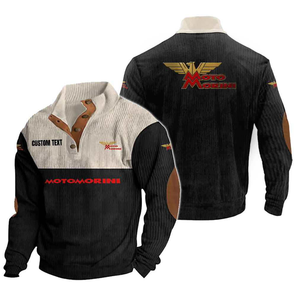 Moto Morini Men's Corduroy Casual Stand Collar Sweatshirts Vintage Color Customize Name and Logo