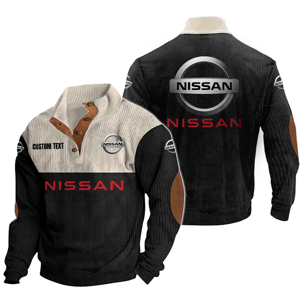 Nissan Men's Corduroy Casual Stand Collar Sweatshirts Vintage Color Customize Name and Logo