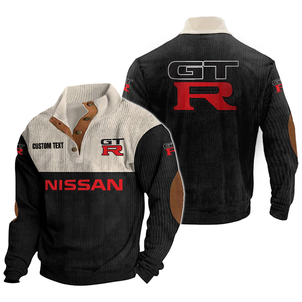 nissan gtr Men's Corduroy Casual Stand Collar Sweatshirts Vintage Color Customize Name and Logo