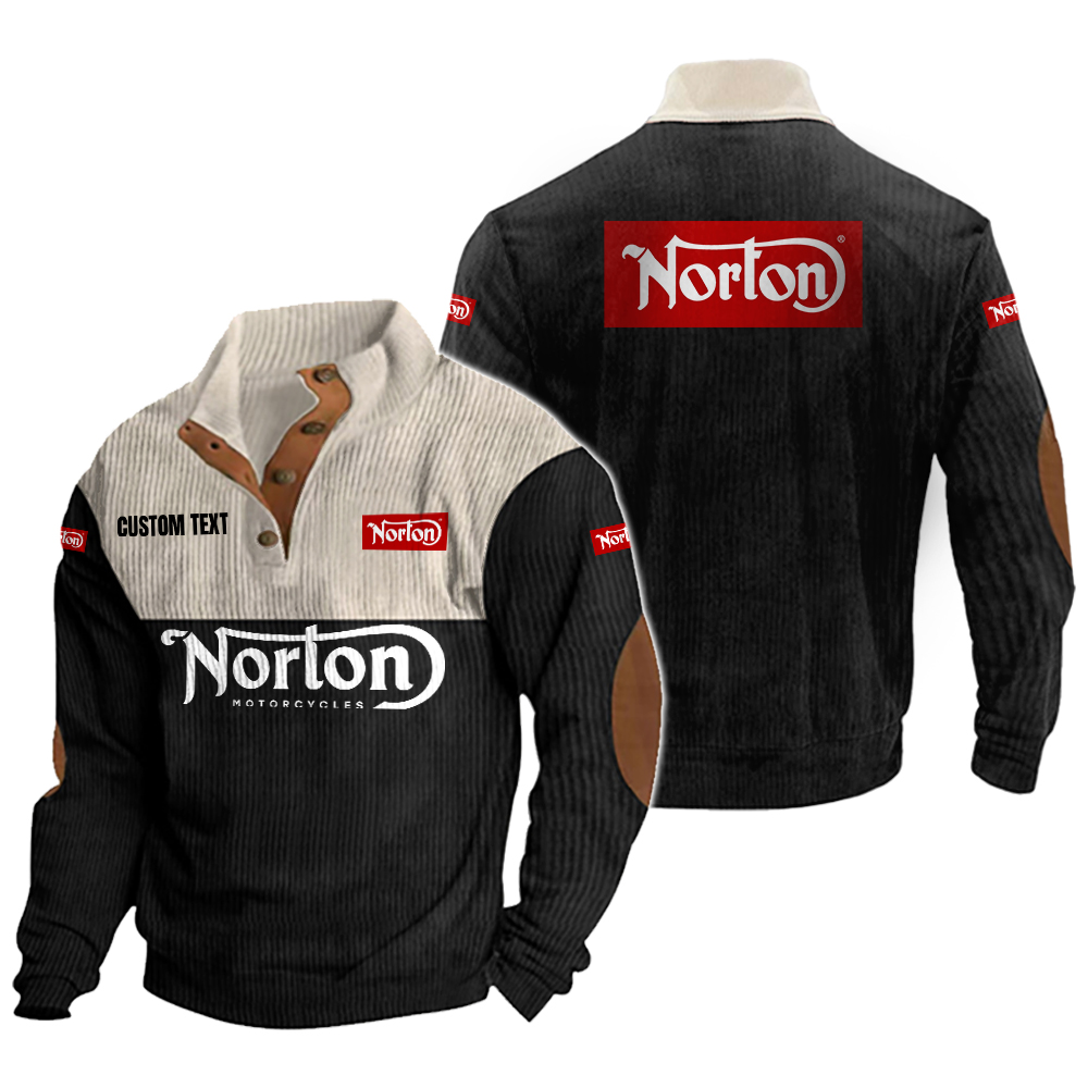 Norton Motorcycle Men's Corduroy Casual Stand Collar Sweatshirts Vintage Color Customize Name and Logo