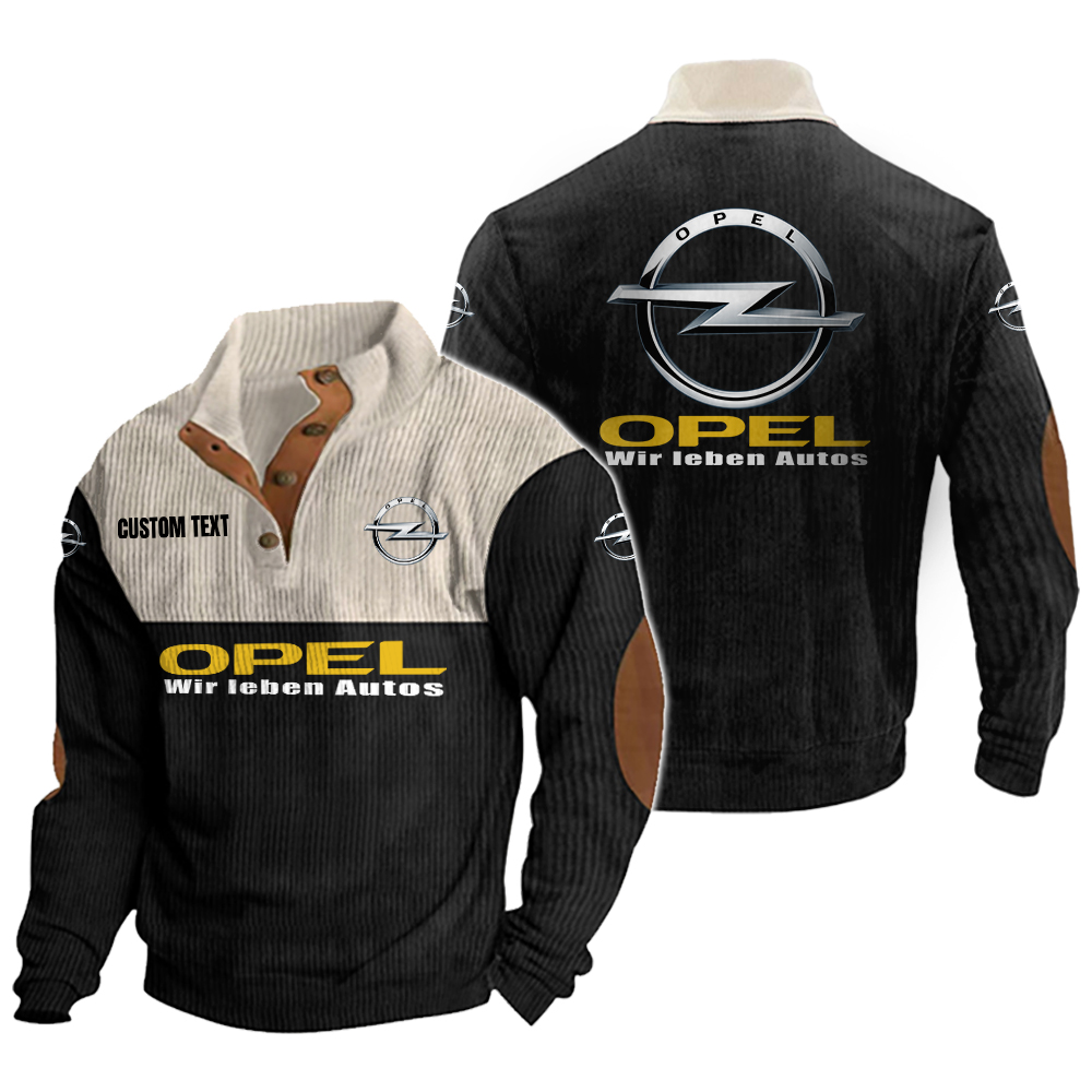 Opel Men's Corduroy Casual Stand Collar Sweatshirts Vintage Color Customize Name and Logo