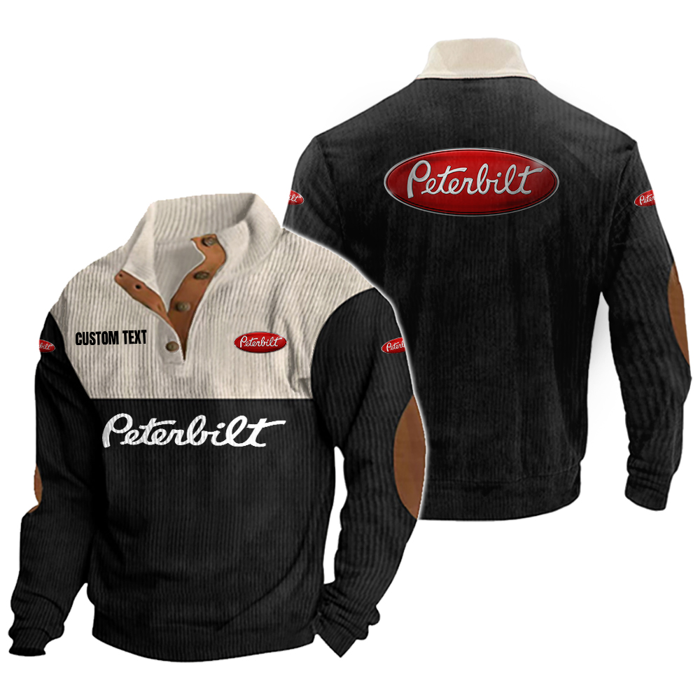 Peterbilt Men's Corduroy Casual Stand Collar Sweatshirts Vintage Color Customize Name and Logo