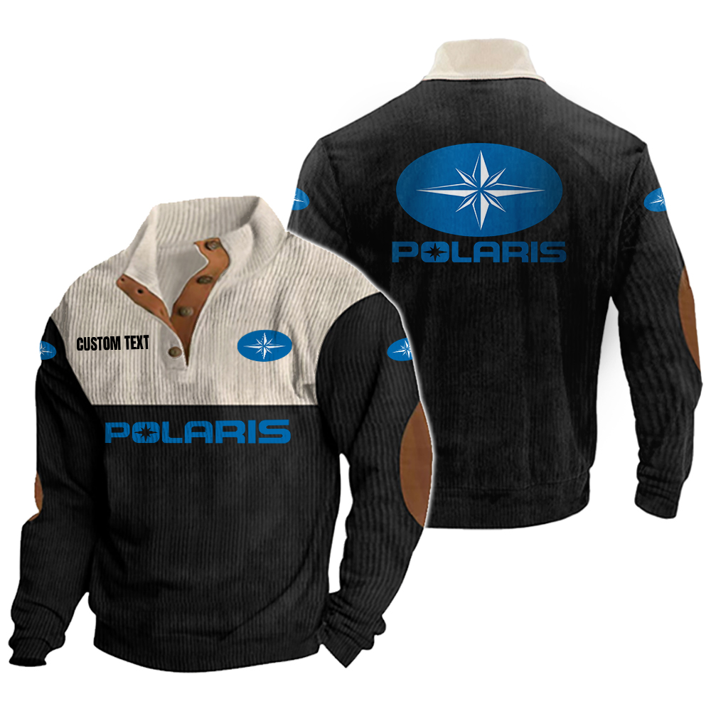 Polaris Men's Corduroy Casual Stand Collar Sweatshirts Vintage Color Customize Name and Logo
