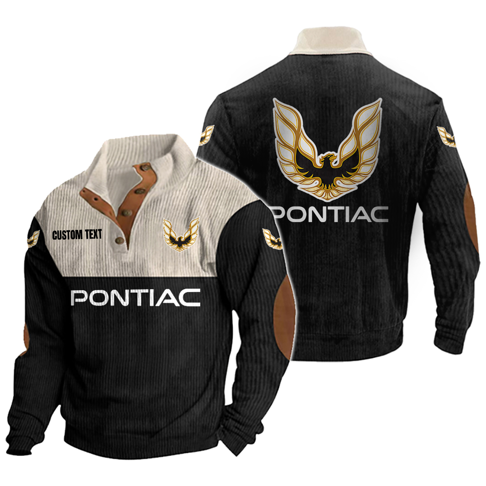 Pontiac Men's Corduroy Casual Stand Collar Sweatshirts Vintage Color Customize Name and Logo