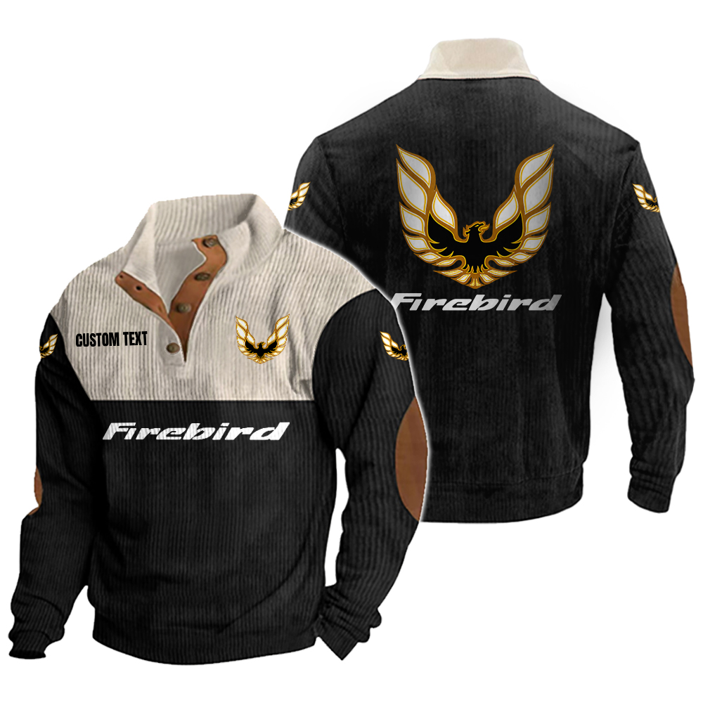 Pontiac Firebird Men's Corduroy Casual Stand Collar Sweatshirts Vintage Color Customize Name and Logo